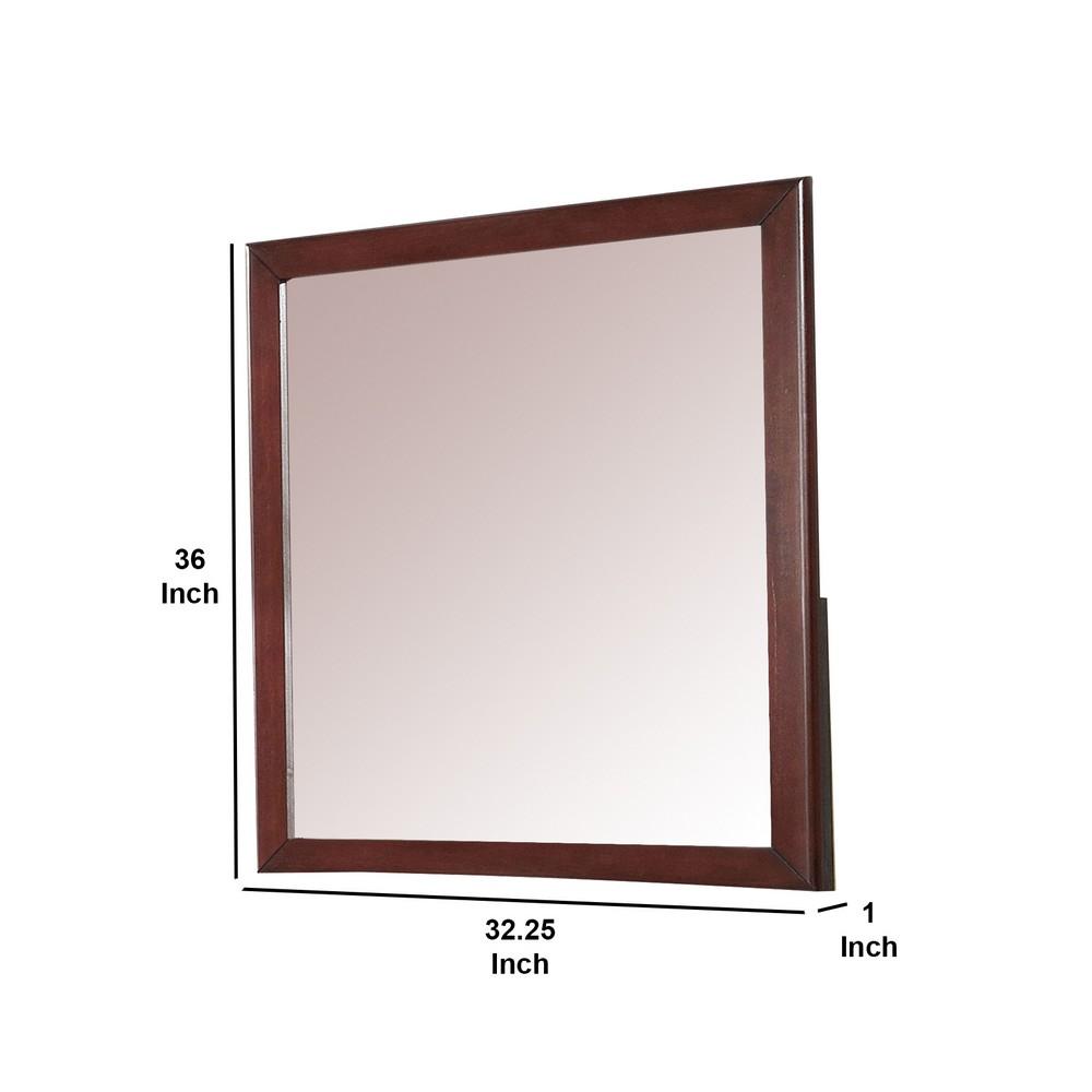 Rectangular Wooden Frame Mirror with Mounting Hardware, Cherry Brown - BM235510