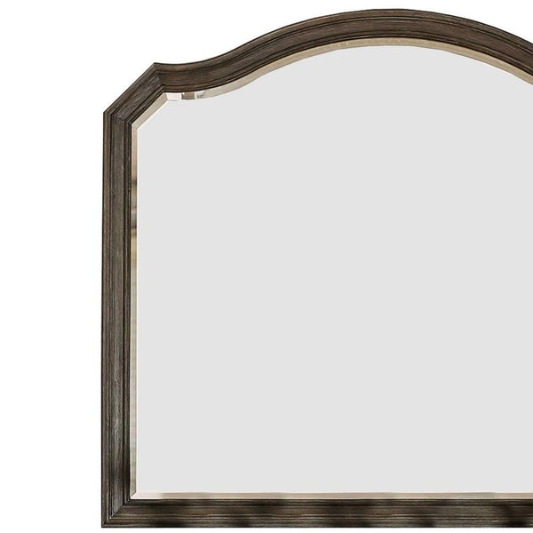 43.5 Inches Scalloped Mirror with Molded Details, Brown - BM235524