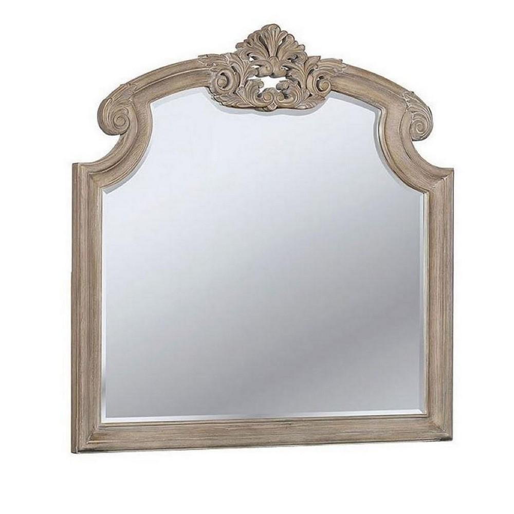 47.25 Inches Crown Top Molded Mirror, Natural Brown - BM235530