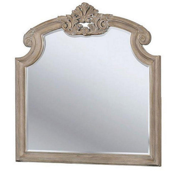 47.25 Inches Crown Top Molded Mirror, Natural Brown - BM235530