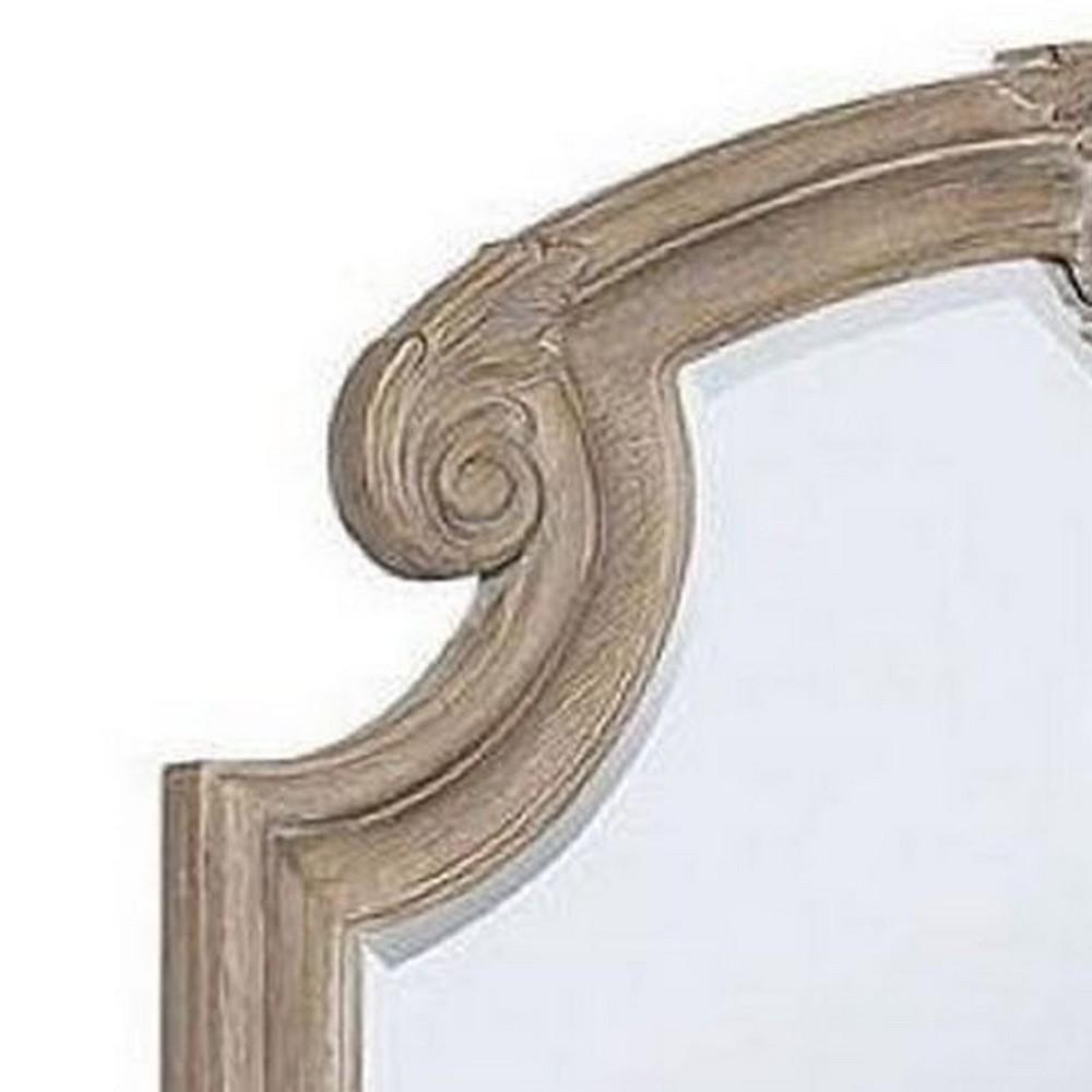 47.25 Inches Crown Top Molded Mirror, Natural Brown - BM235530