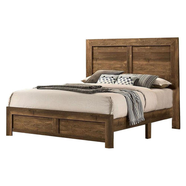 Rustic Style Wooden Queen Bed with Grain Details, Brown - BM235535