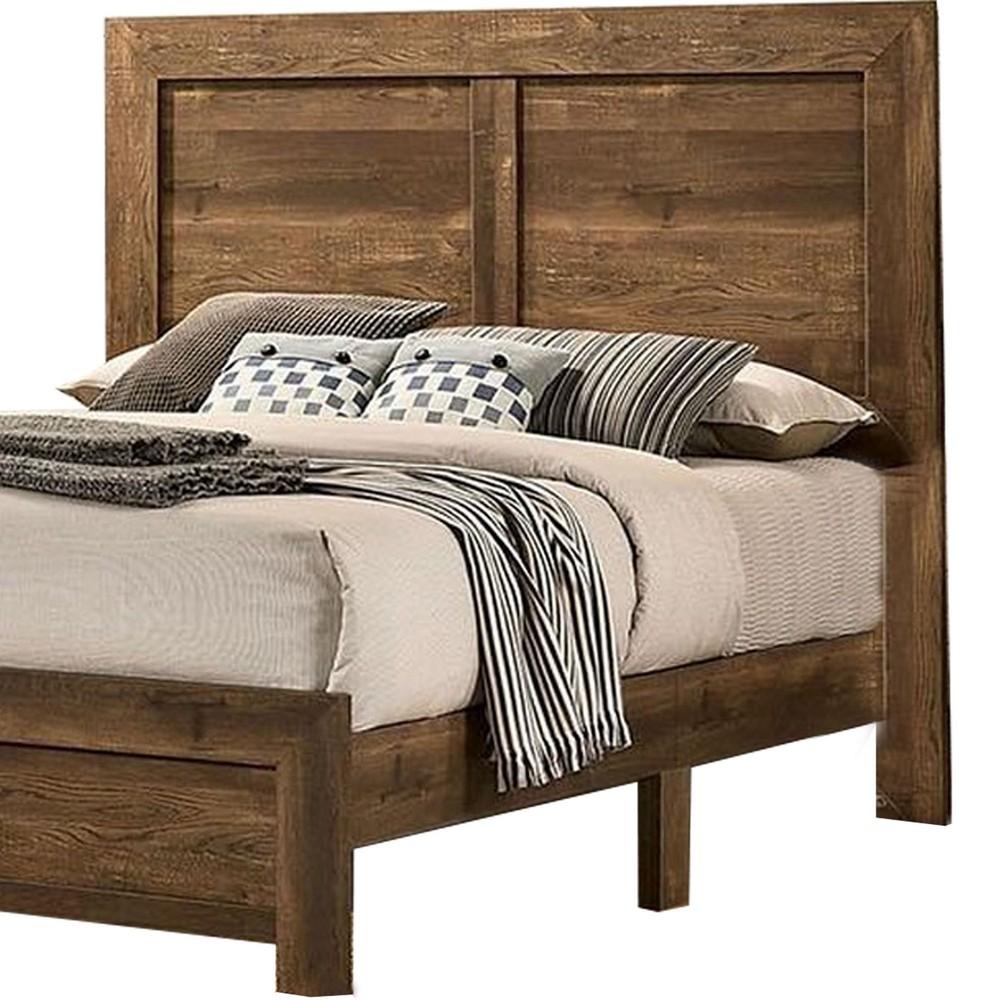 Rustic Style Wooden Queen Bed with Grain Details, Brown - BM235535