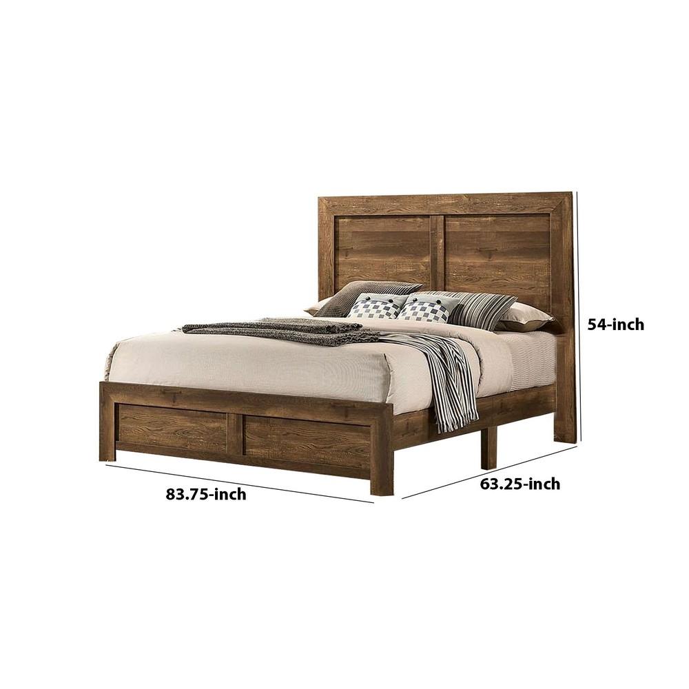 Rustic Style Wooden Queen Bed with Grain Details, Brown - BM235535