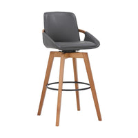 30 Inches Leatherette Swivel Barstool, Gray and Brown - BM236355