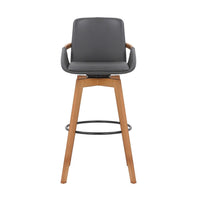 30 Inches Leatherette Swivel Barstool, Gray and Brown - BM236355