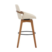 30 Inch Leatherette Swivel Barstool, Cream and Walnut - BM236356