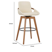 30 Inch Leatherette Swivel Barstool, Cream and Walnut - BM236356