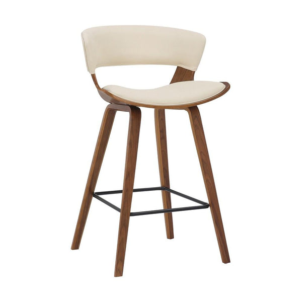 27 Inches Saddle Seat Leatherette Counter Stool, Cream and Brown - BM236365