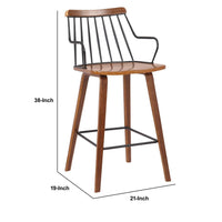 26 Inches Counter Height Barstool with Spindle Back, Brown and Black - BM236366
