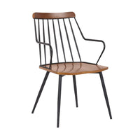 26 Inches Wooden Dining Chair with Windsor Back, Brown and Black - BM236367