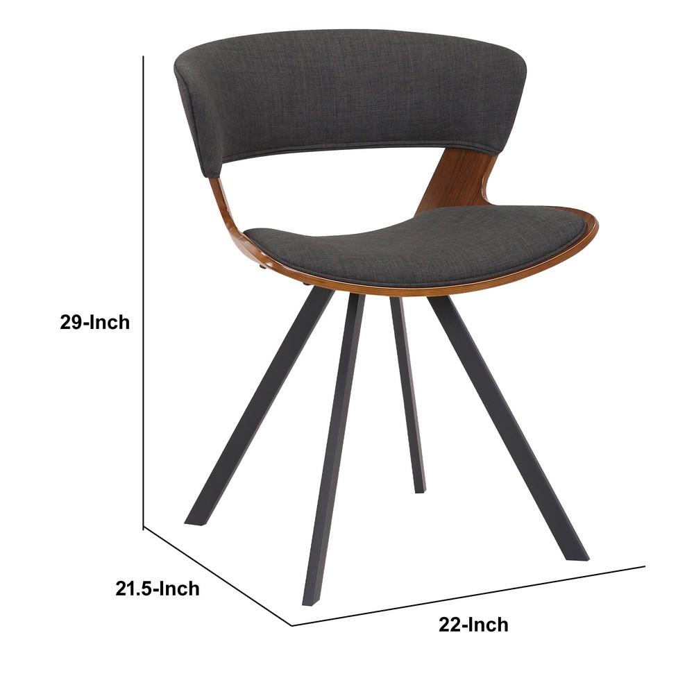 18 Inches Curved Padded Dining Chair with Angled Legs, Brown and Black - BM236370