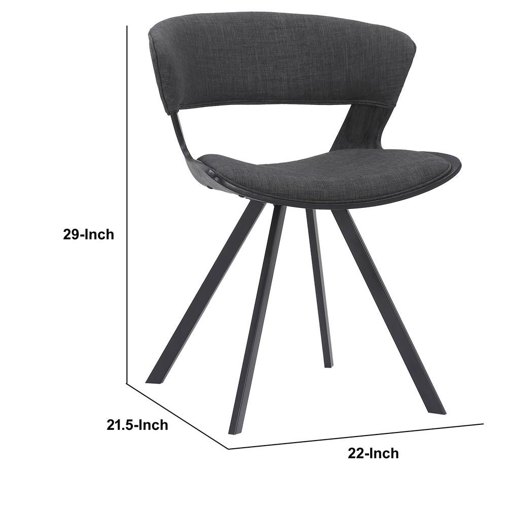 18 Inches Curved Padded Dining Chair with Angled Legs, Black - BM236371