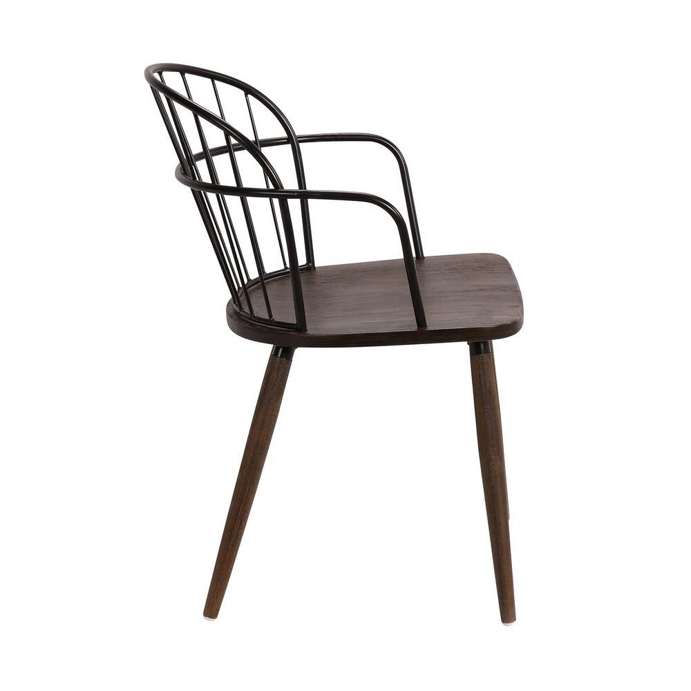 Metal Frame Side Chair with Open Backrest, Black and Brown - BM236435