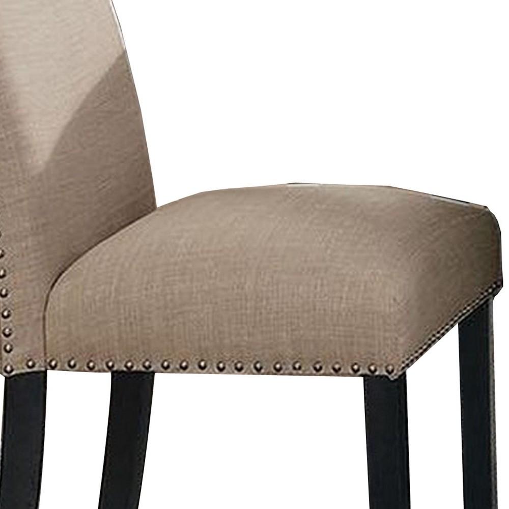Wooden Side Chairs with Nailhead Trims, Set of 2, Beige and Black - BM236573