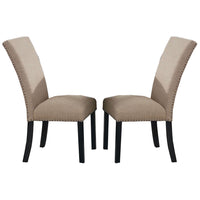 Wooden Side Chairs with Nailhead Trims, Set of 2, Beige and Black - BM236573