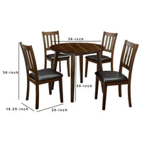 Wooden Dining Table with Ladder Back Style Chairs, Set of 5, Brown - BM236574
