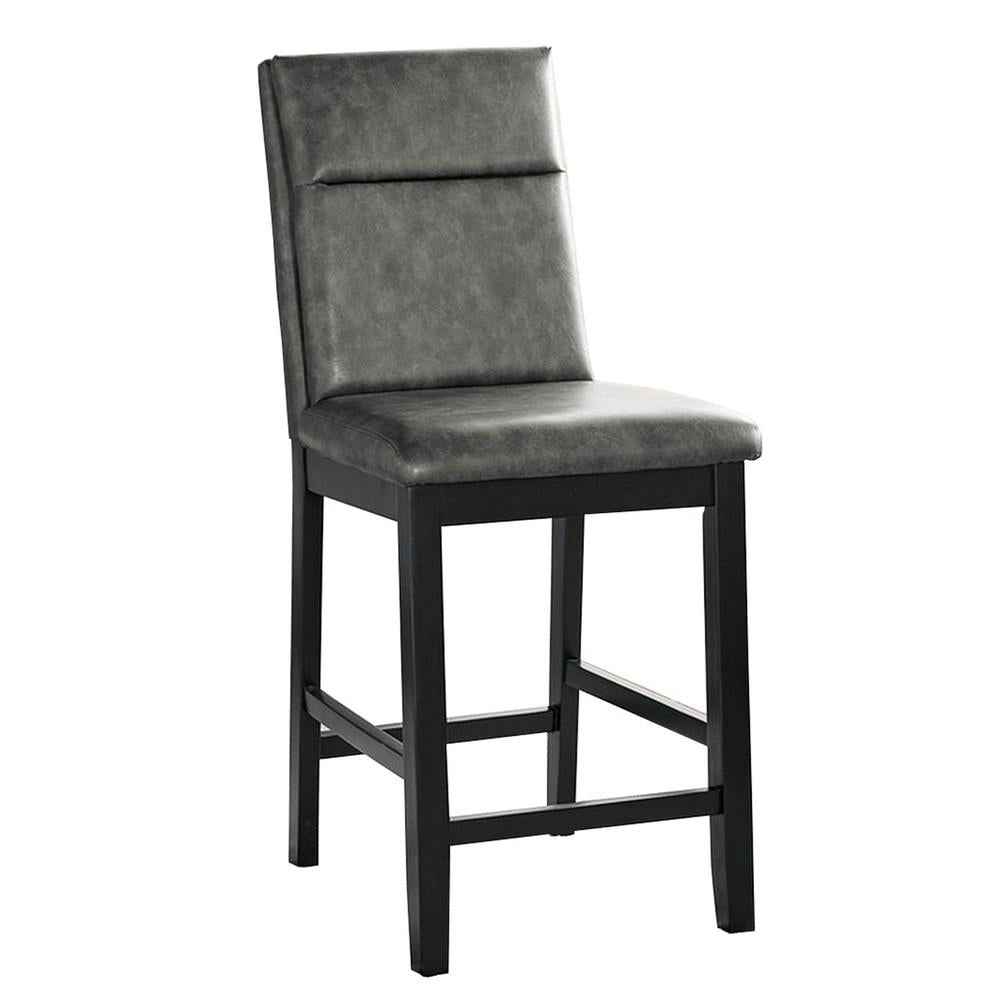 Wooden Counter Height Chairs with Padded Backrest, Set of 2, Gray and Black - BM236575