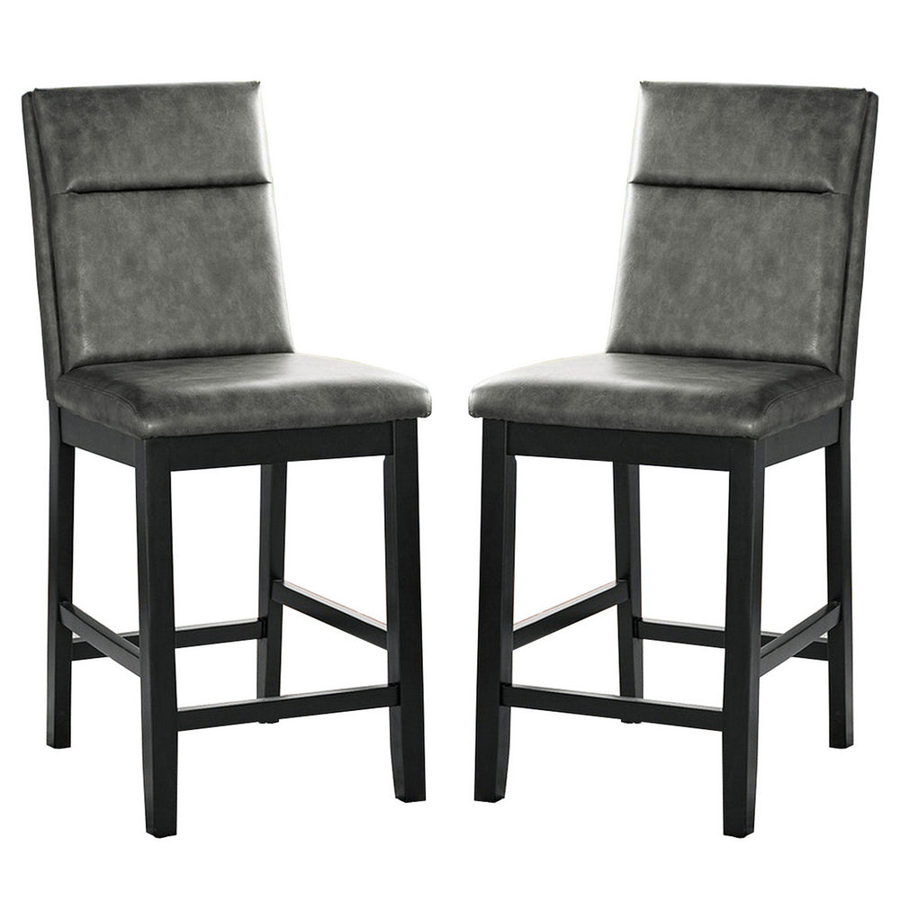 Wooden Counter Height Chairs with Padded Backrest, Set of 2, Gray and Black - BM236575