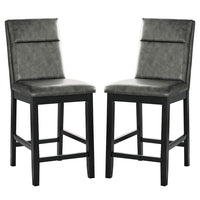 Wooden Counter Height Chairs with Padded Backrest, Set of 2, Gray and Black - BM236575