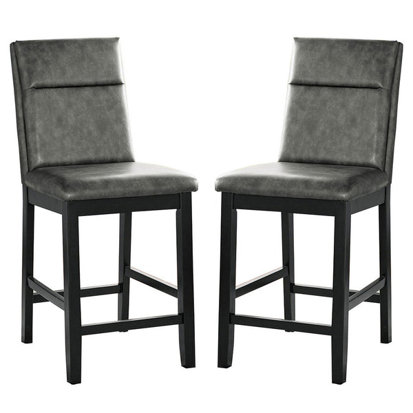 Wooden Counter Height Chairs with Padded Backrest, Set of 2, Gray and Black - BM236575
