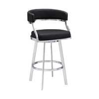 26 Inch Curved Seat Leatherette Swivel Barstool, Silver and Black - BM236606