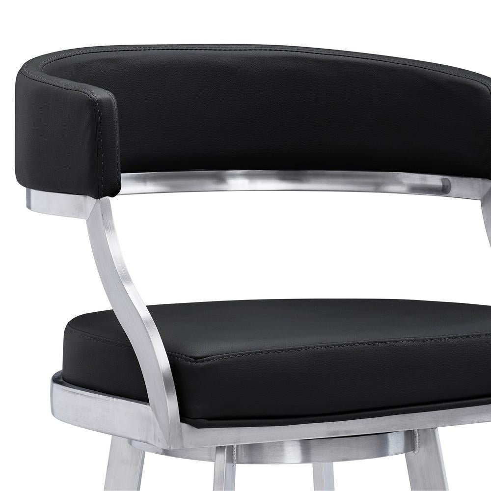 26 Inch Curved Seat Leatherette Swivel Barstool, Silver and Black - BM236606