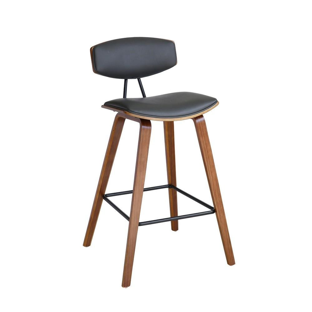 28.5 Inches Contoured Seat Leatherette Barstool, Brown - BM236651