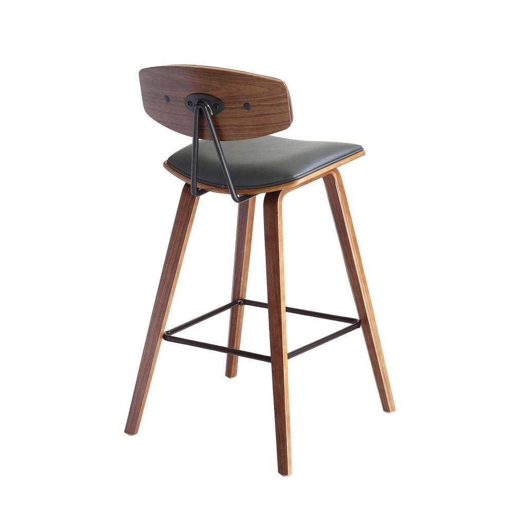 28.5 Inches Contoured Seat Leatherette Barstool, Brown - BM236651