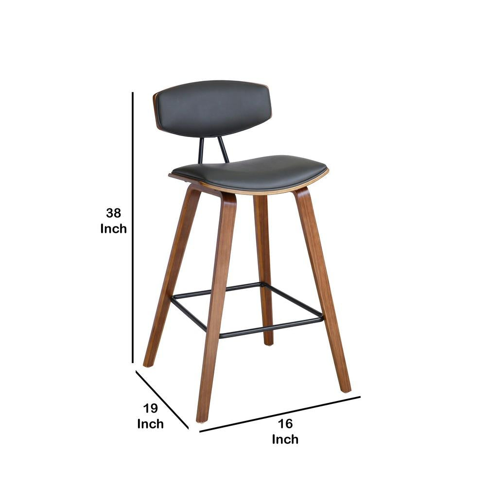 28.5 Inches Contoured Seat Leatherette Barstool, Brown - BM236651