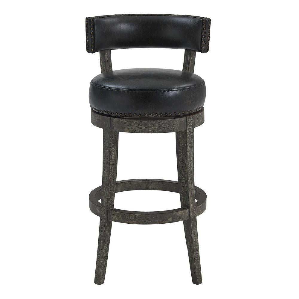 31 Inches Nailhead Trim Leatherette Swivel Barstool, Gray - BM236703