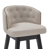 26 Inch Button Tufted Fabric Swivel Counter Stool, Angled Wood Legs, Beige - BM236706