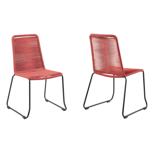 18.5 Inches Fishbone Weaved Metal Dining Chair, Set of 2, Red - BM236719