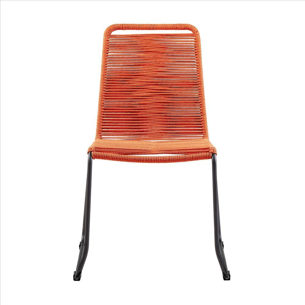 18.5 Inches Fishbone Weaved Metal Dining Chair, Set of 2, Orange - BM236720