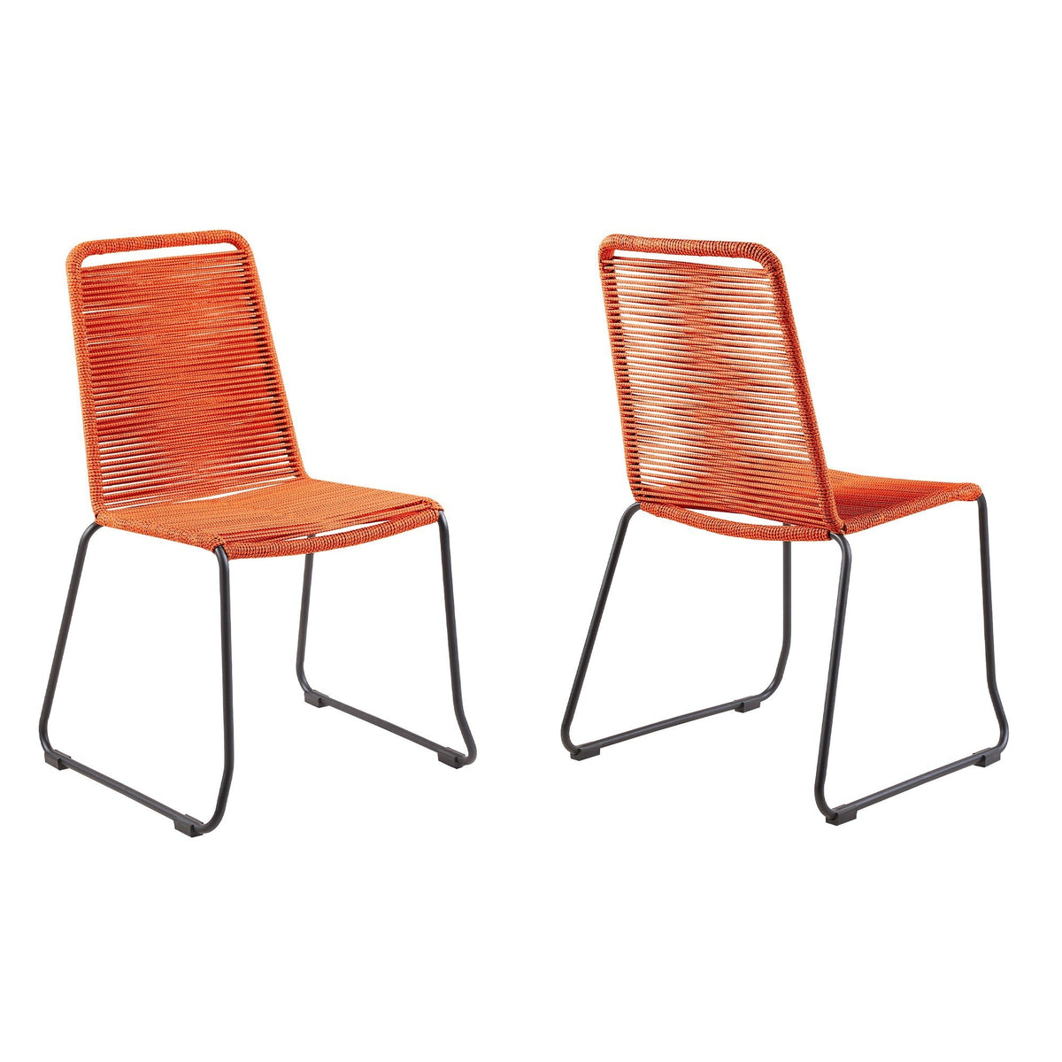 18.5 Inches Fishbone Weaved Metal Dining Chair, Set of 2, Orange - BM236720