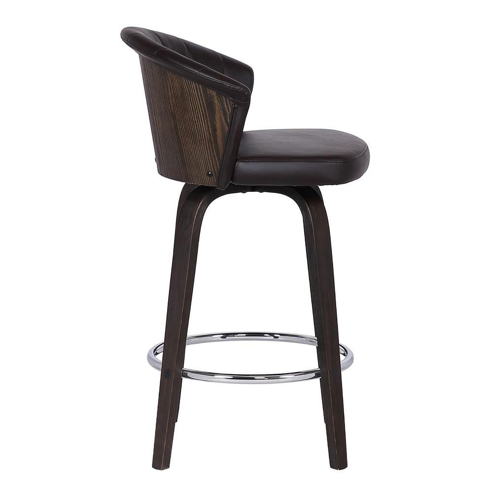 30" Channel Stitched Faux Leather Barstool with Tapered Legs, Brown - BM236725