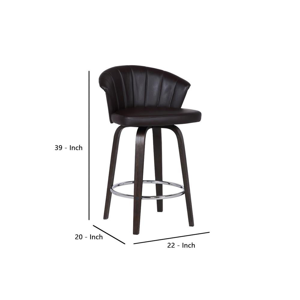 30" Channel Stitched Faux Leather Barstool with Tapered Legs, Brown - BM236725