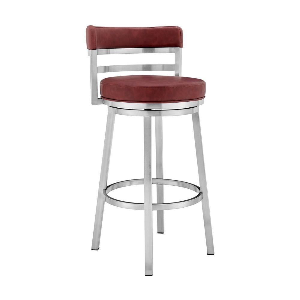 30 Inch Leatherette Counter Height Barstool, Silver and Red - BM236762