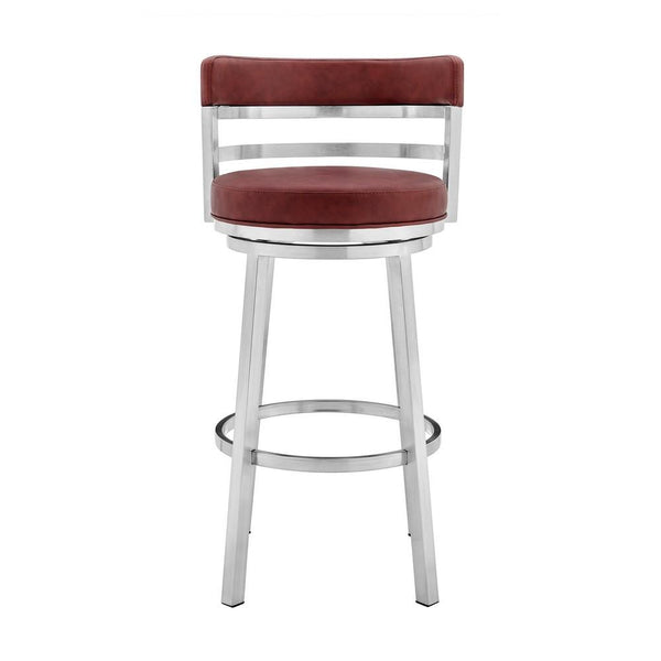30 Inch Leatherette Counter Height Barstool, Silver and Red - BM236762