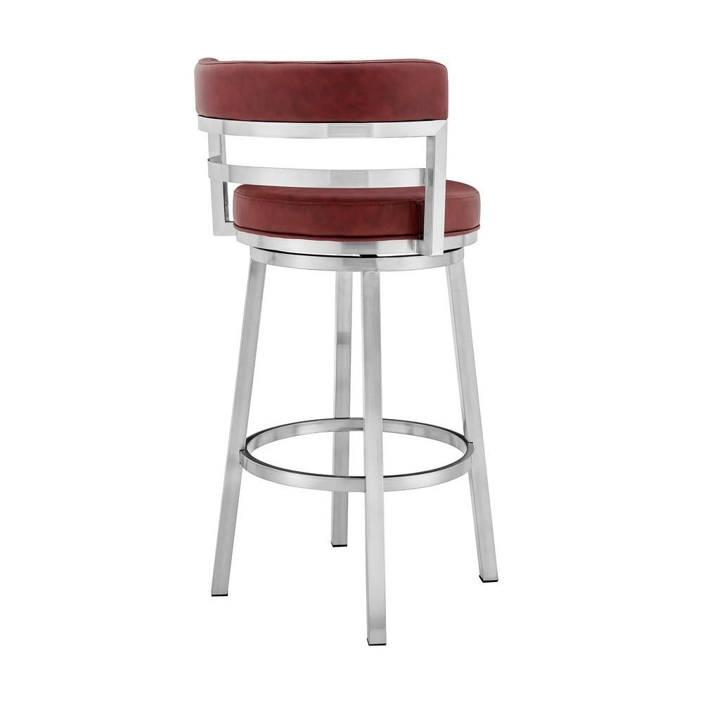 30 Inch Leatherette Counter Height Barstool, Silver and Red - BM236762