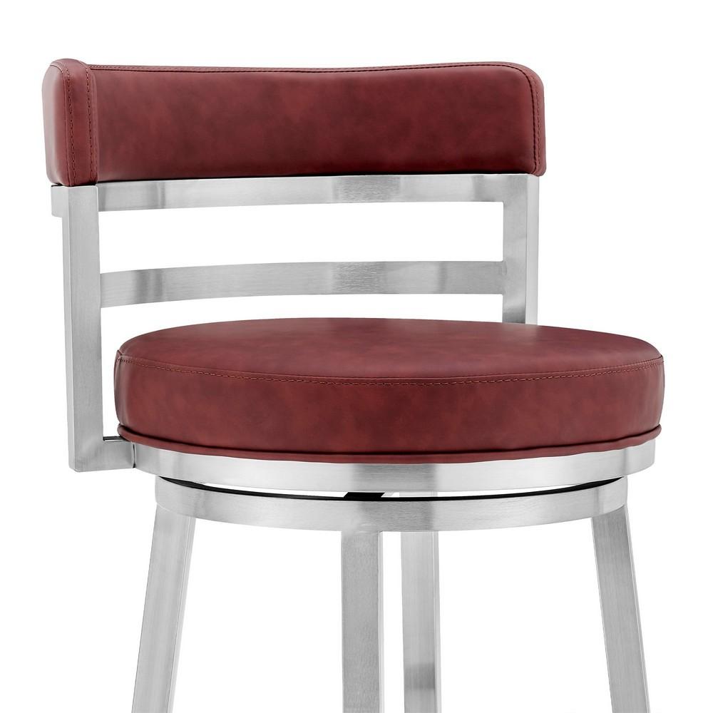 30 Inch Leatherette Counter Height Barstool, Silver and Red - BM236762