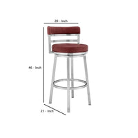 30 Inch Leatherette Counter Height Barstool, Silver and Red - BM236762