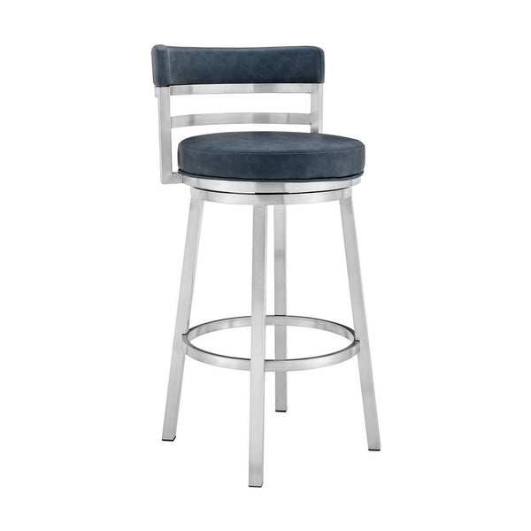 26 Inch Leatherette Counter Height Barstool, Silver and Blue - BM236763