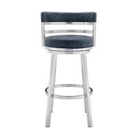 26 Inch Leatherette Counter Height Barstool, Silver and Blue - BM236763