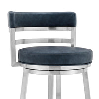 26 Inch Leatherette Counter Height Barstool, Silver and Blue - BM236763