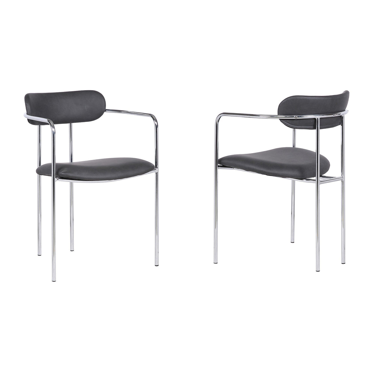 Metal and Leatherette Dining Chair, Set of 2, Silver and Gray - BM236775