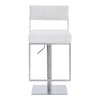 35 Inch Metal and Leatherette Barstool, Silver and White - BM236776