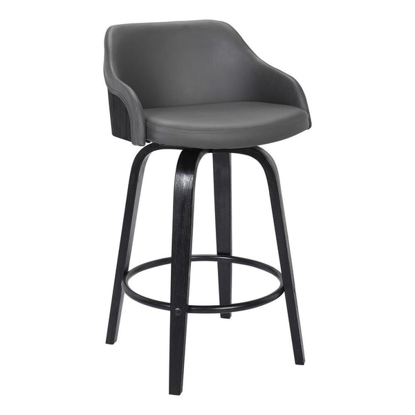 26 Inch Wooden and Leatherette Swivel Barstool, Black and Gray - BM236781