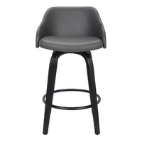 26 Inch Wooden and Leatherette Swivel Barstool, Black and Gray - BM236781