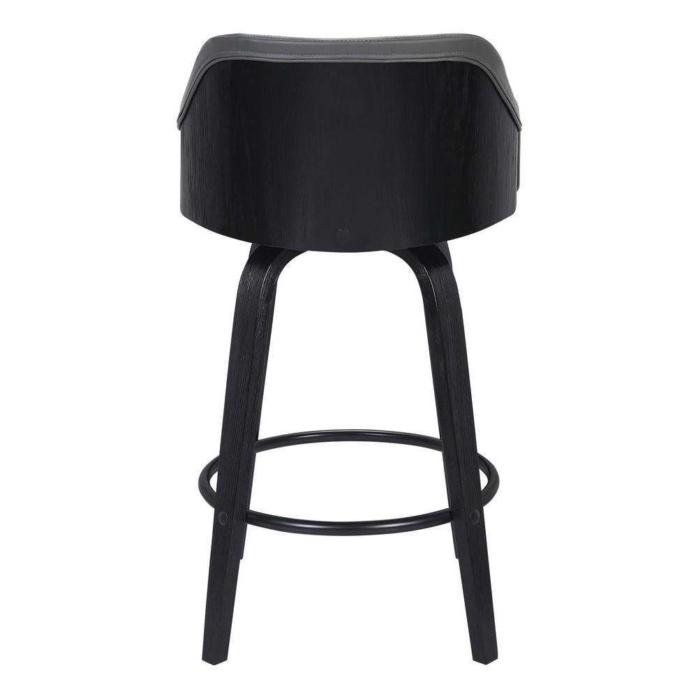 26 Inch Wooden and Leatherette Swivel Barstool, Black and Gray - BM236781